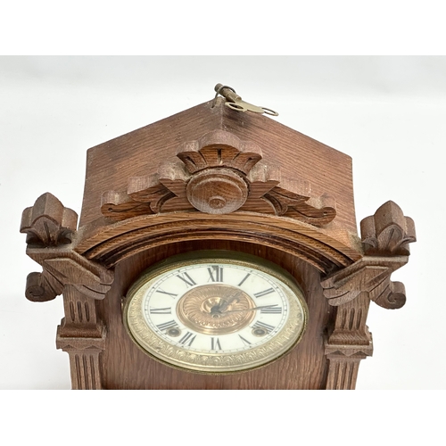 186 - A Late 19th Century American oak cased mantle clock by Ansonia Clock Co. Eight Day Trieste Strike. W... 