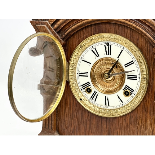 186 - A Late 19th Century American oak cased mantle clock by Ansonia Clock Co. Eight Day Trieste Strike. W... 