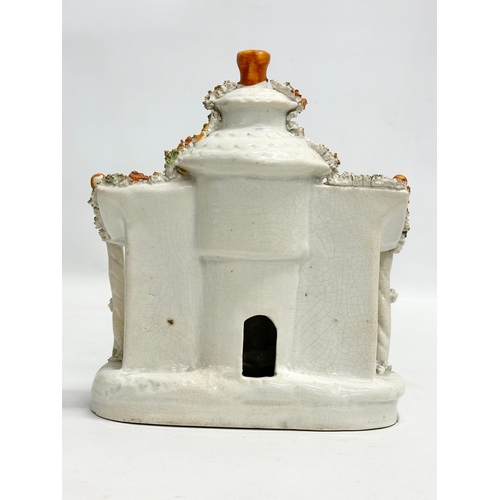 77 - Three 19th Century Staffordshire Pottery houses. 18x21cm. 11x7x13cm. 10x13cm.