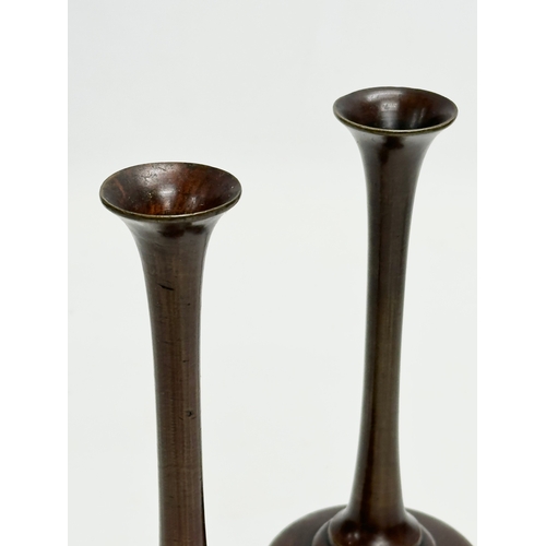 82 - A pair of Late 19th Century Japanese bronze bud vases. Meiji Period (1868-1912) circa 1890. 18cm.