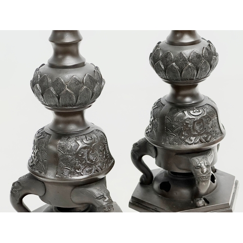 18 - A pair of large 19th Century Chinese bronze censer candlesticks. 41cm