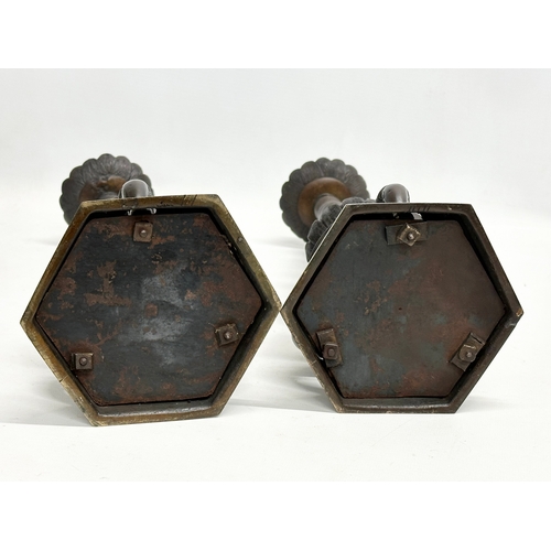 18 - A pair of large 19th Century Chinese bronze censer candlesticks. 41cm