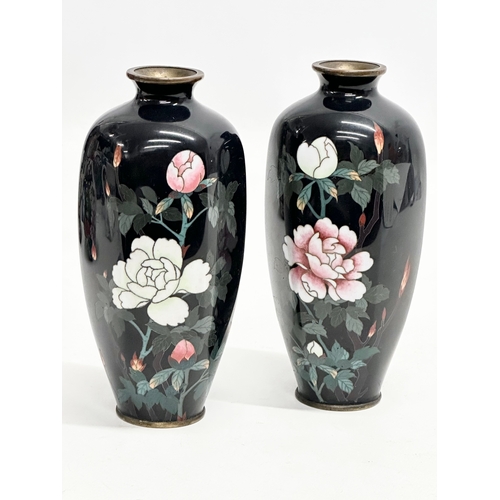 90 - A pair of Japanese cloisonné enamelled vases. Late Meiji Period (1868-1912) circa 1890-1910. 16cm