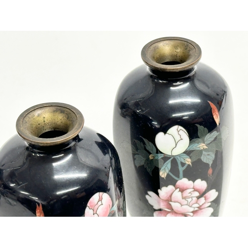 90 - A pair of Japanese cloisonné enamelled vases. Late Meiji Period (1868-1912) circa 1890-1910. 16cm