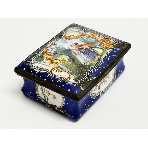 57 - An 18th Century enamel patch box. 7x6x3cm