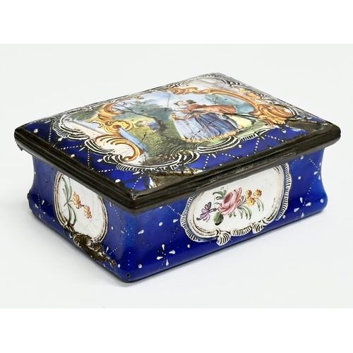 57 - An 18th Century enamel patch box. 7x6x3cm