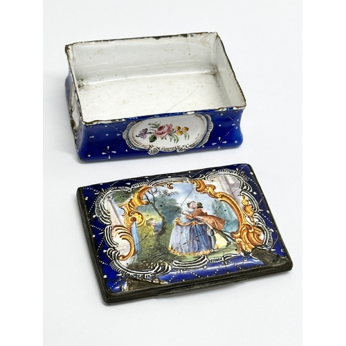 57 - An 18th Century enamel patch box. 7x6x3cm