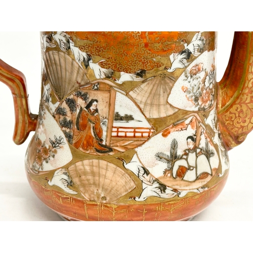 93 - A 19th Century Japanese hand painted teapot by Kutani. Painted figures and birds in flight, with a m... 