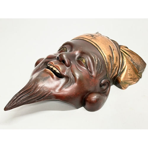 71 - A 19th Century Japanese bronze mask wall pocket. Meiji Period (1868-1912) 14.5x25cm