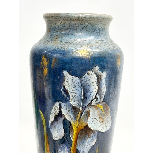 187 - An Early 20th Century Austrian hand painted Pokerwork vase. 1900-1920. 30cm