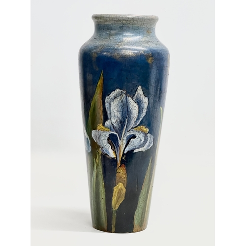 187 - An Early 20th Century Austrian hand painted Pokerwork vase. 1900-1920. 30cm