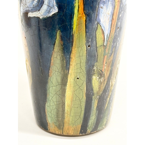 187 - An Early 20th Century Austrian hand painted Pokerwork vase. 1900-1920. 30cm