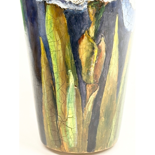 187 - An Early 20th Century Austrian hand painted Pokerwork vase. 1900-1920. 30cm