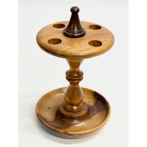 209 - 3 turned wooden stands. A pair of 2 tier Indian rosewood earring stands/pin stands. A turned yew woo... 