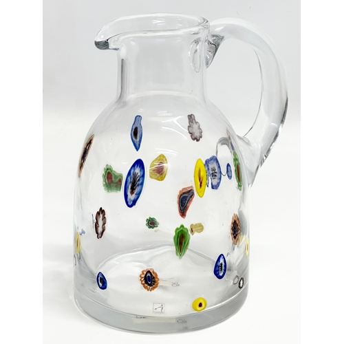 197 - A Murano style ‘Leonardo’ millefiori pitcher and 2 glasses. Jug 24cm. Glasses 14.5cm