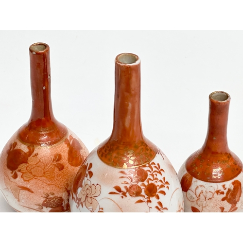 240 - A set of 3 signed Late 19th Century Japanese bottle vases by Kutani. Meiji Period (1868-1912) 16cm