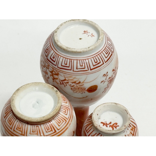 240 - A set of 3 signed Late 19th Century Japanese bottle vases by Kutani. Meiji Period (1868-1912) 16cm