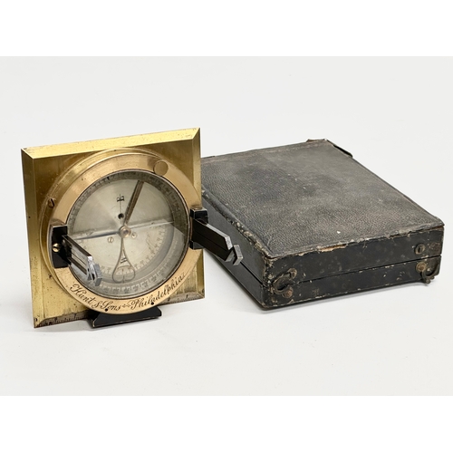 114 - A 19th Century Hunt & Sons brass surveyors compass with case.