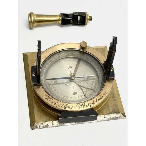 114 - A 19th Century Hunt & Sons brass surveyors compass with case.