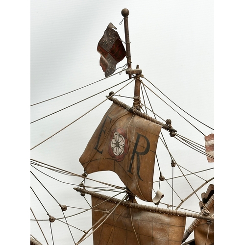 212 - An Early 20th Century model of The Golden Hind. Master Thomas Cuttil. Captain Sir Francis Drake. Shi... 