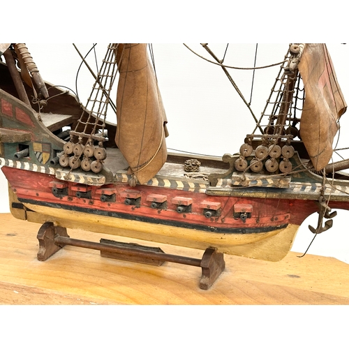 212 - An Early 20th Century model of The Golden Hind. Master Thomas Cuttil. Captain Sir Francis Drake. Shi... 