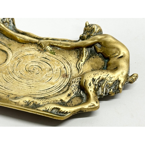 52 - An Early 20th Century Art Nouveau mythical brass pen stand with mermaid and faun. Circa 1900. 19.5x1... 