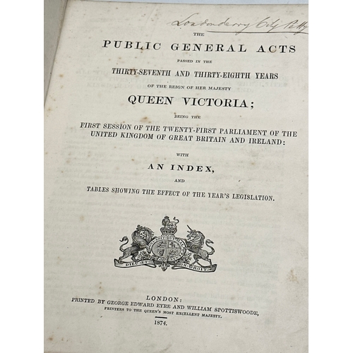 296 - A collection of 19th Century Statutes United Parliament books. 1840’s, 1850’s and 1870’s