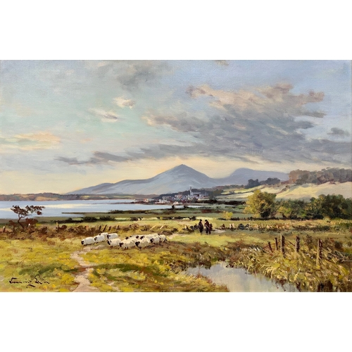 280 - William Cunningham. Oil on canvas. Dundrum Fields & The Mournes. 76cm x 51cm. Frame 92.5cm x 67.5cm.