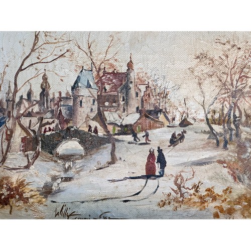 284 - William Cunningham. Oil on canvas. Newly Fallen Snow. 34.5cm x 24.5cm. 50cm x 40cm with frame.