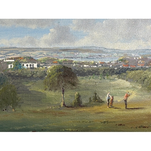 287 - Robert B. Higgins (R.B. Higgins) oil on canvas. Golfing on the North Coast. Dated 1996. 50.5cm x 40.... 