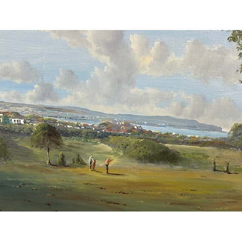 287 - Robert B. Higgins (R.B. Higgins) oil on canvas. Golfing on the North Coast. Dated 1996. 50.5cm x 40.... 