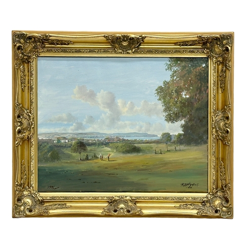 287 - Robert B. Higgins (R.B. Higgins) oil on canvas. Golfing on the North Coast. Dated 1996. 50.5cm x 40.... 