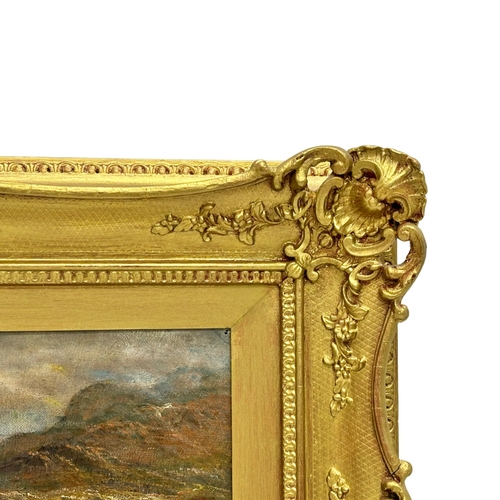 288 - A. Lewis. Oil on canvas. Highlands in the Stream. Dated 1910. In original gilt frame. 51cm x 31cm. F... 