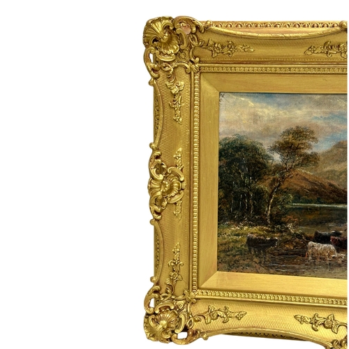 288 - A. Lewis. Oil on canvas. Highlands in the Stream. Dated 1910. In original gilt frame. 51cm x 31cm. F... 