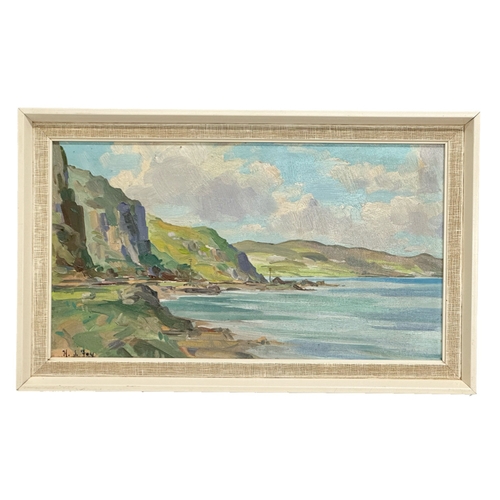 293 - Henry J. Foy. Oil on board. Antrim Coast Road. Near Glenarm. 39.5cm x 22cm. Frame 46cm x 28cm