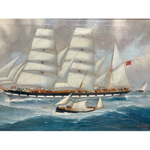 45 - John Henry Mohrmann (1857-1916) oil on canvas. Rothesay Bay Sailing Ships. Dated 1899. 100cm x 59cm.... 