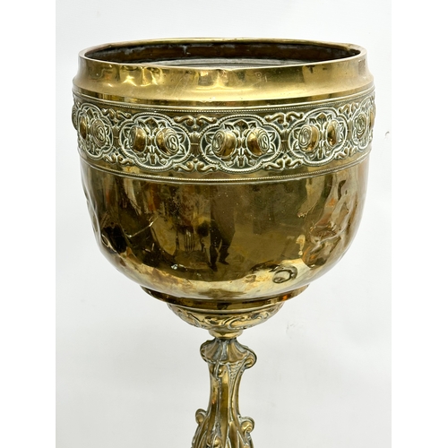 55 - A large Late 19th Century ecclesiastical brass planter. 35x92cm.