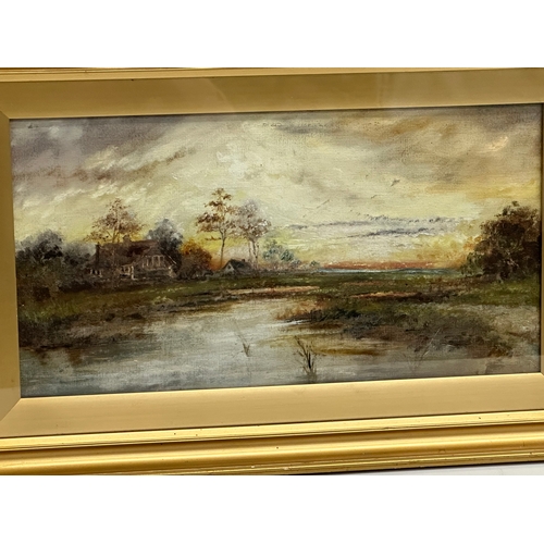 269 - A Late 19th/Early 20th Century oil on board. 45x24cm. Frame 58x37cm