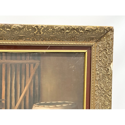 327 - A large signed Late 19th/Early 20th Century oil on canvas in gilt frame. 101x50cm. 117x67cm