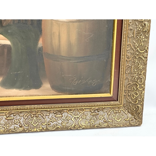 327 - A large signed Late 19th/Early 20th Century oil on canvas in gilt frame. 101x50cm. 117x67cm