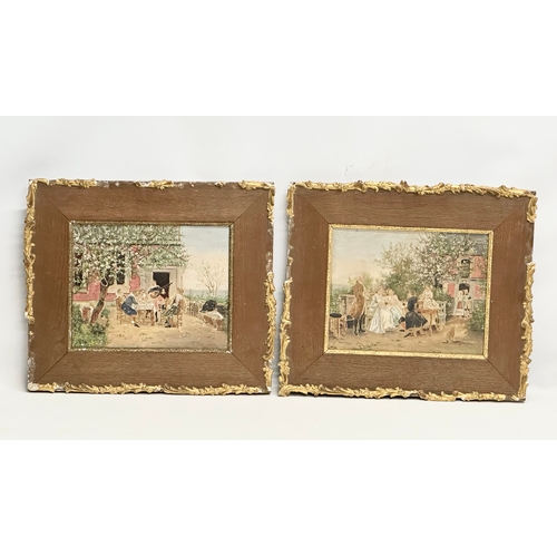 332 - A pair of 19th Century oils on canvas in the manner of Vicente De Paredes. 29x23cm. Frame 44x38cm.