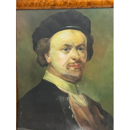 300 - A 19th Century oil portrait on canvas. In a birdseye maple frame. 40.5x49.5cm.