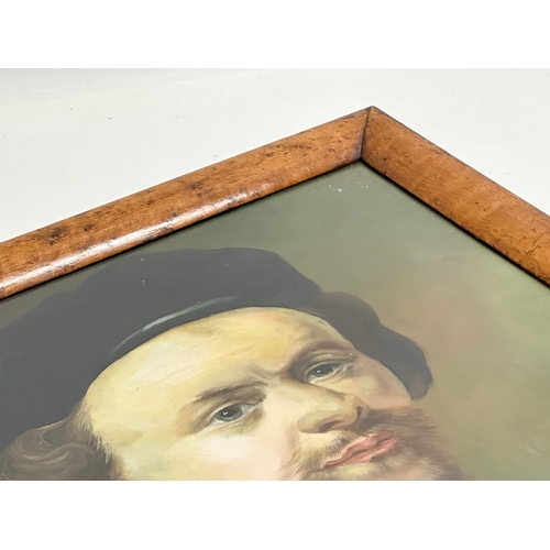 300 - A 19th Century oil portrait on canvas. In a birdseye maple frame. 40.5x49.5cm.