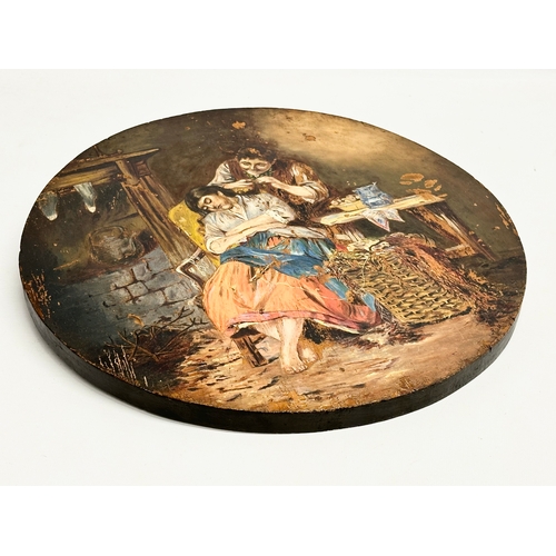 334 - A 19th Century oil painting wall plaque. 36.5cm