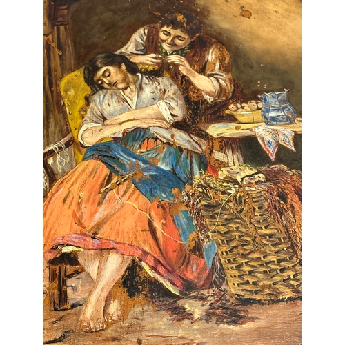 334 - A 19th Century oil painting wall plaque. 36.5cm