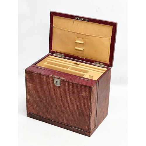 270 - A Late 19th/Early 20th Century leather bound fall front stationary box. Circa 1890-1910. 30x19x25cm ... 