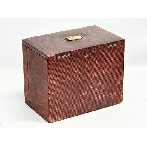 270 - A Late 19th/Early 20th Century leather bound fall front stationary box. Circa 1890-1910. 30x19x25cm ... 