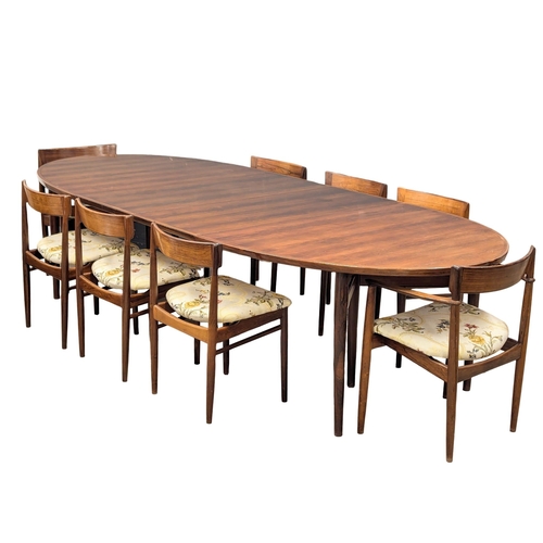 805 - A excellent quality Danish Henry Rosengren Hansen Mid Century rosewood extending dining table with 8... 