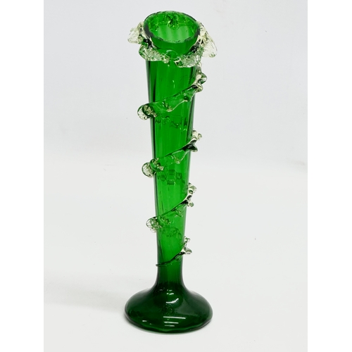 367A - 3 pieces of Late 19th Century coloured glassware. Uranium glass vase 25.5cm.