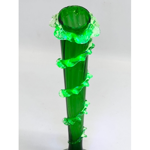 367A - 3 pieces of Late 19th Century coloured glassware. Uranium glass vase 25.5cm.